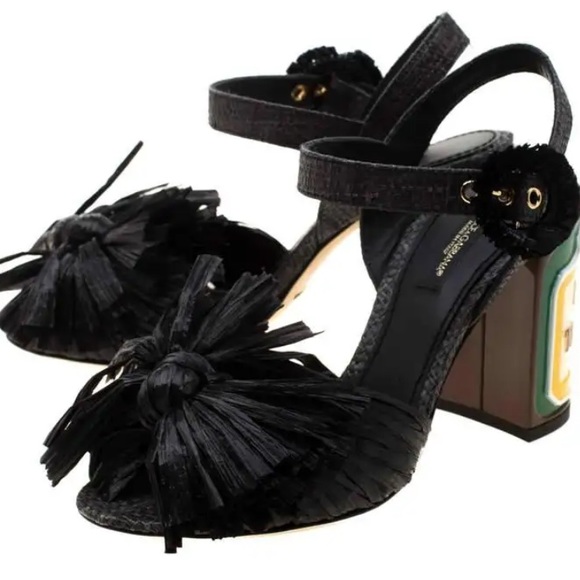 Dolce & Gabbana Black Crystal Ankle Strap Keira Sandal Shoes